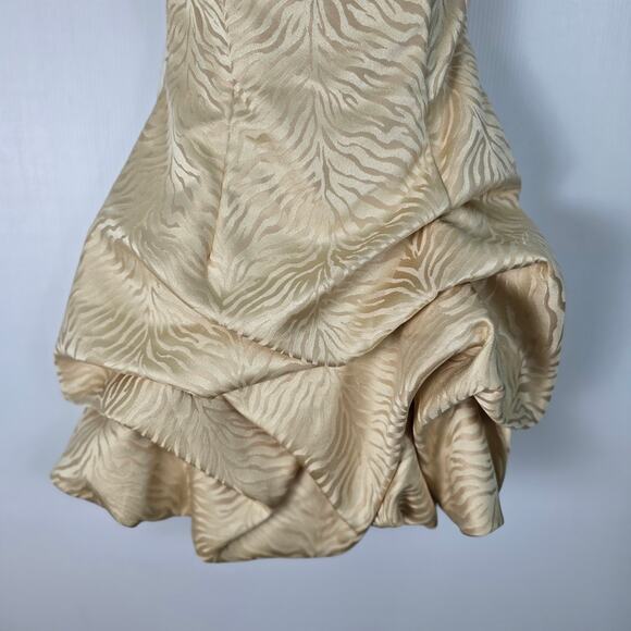 Vintage 80s 90s Jessica McClintock Gold Strapless Mini Dress Zebra Jacquard 6 - Picture 11 of 11